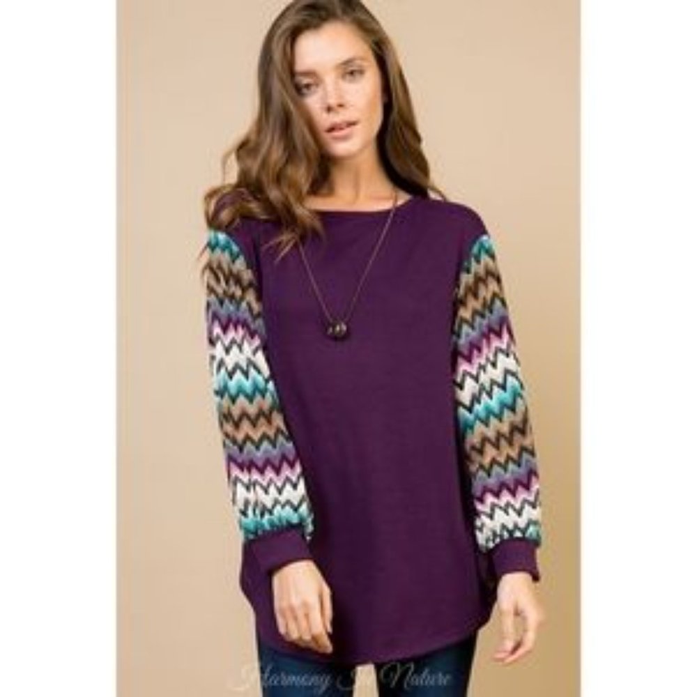 Hacci Chevron Balloon Sleeve Tunic - Small - Picture 4 of 4